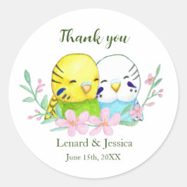 Schattigee Budgies Paar Custom Wedding Favor cadea Ronde Sticker