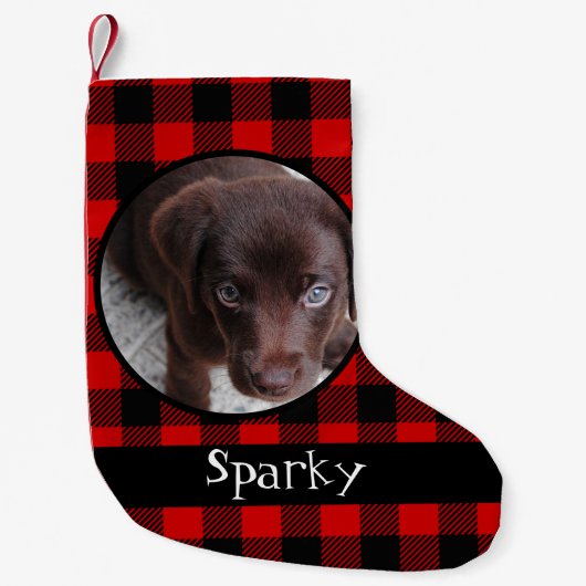 Schattigee Buffalo Plaid Huisdier Hond Kat Foto Cu Kleine Kerstsok (Voorkant)