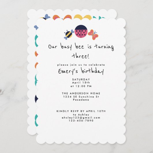 Schattigee Bug Garden Busy Bee derde verjaardagsfe Kaart (Voorkant / Achterkant)