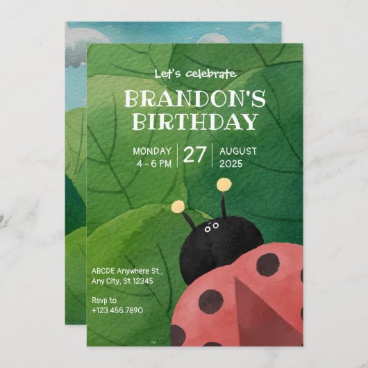 Schattigee bug verjaardag kaart (Voorkant / Achterkant)