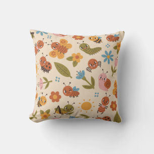 Schattigee Bugs Pattern Woodland insecten voor kin Kussen