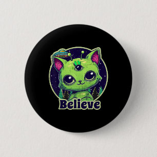 Schattigee buitenaardse kat gelooft in Ufo Kawaii Ronde Button 5,7 Cm