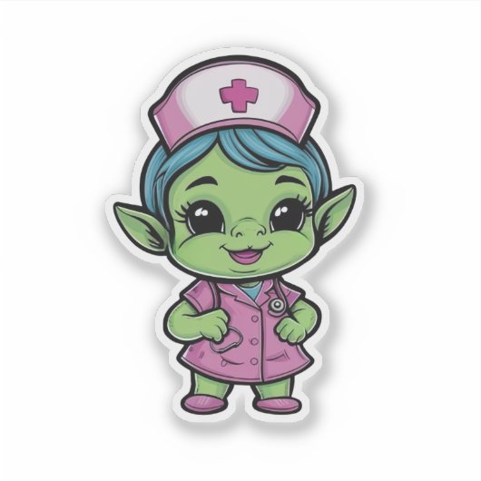 Schattigee buitenaardse verpleegster sticker (Voorkant)