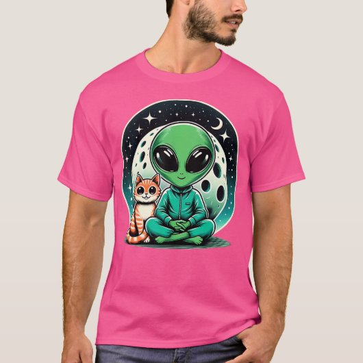 Schattigee buitenaardse wezens onder Moon Retro Sc T-shirt (Voorkant)