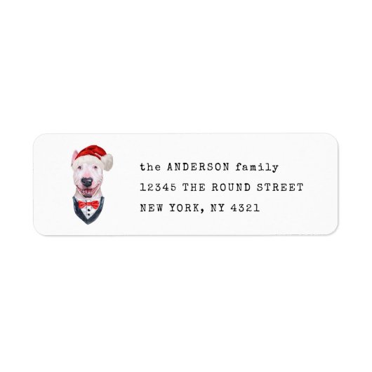 Schattigee Bull Terrier Kersthond Retouradres Etiket (Voorkant)