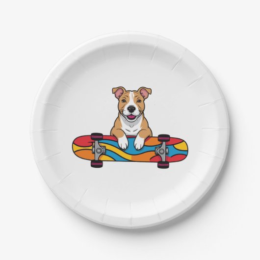 Schattigee Bull Terrier op een skateboard Papieren Bordje (Voorkant)