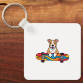 Schattigee Bull Terrier op een skateboard Sleutelhanger (Voorkant)
