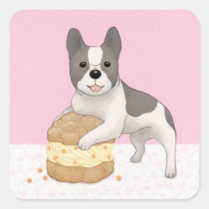Schattigee Bulldog & Cream Puff Illustratie Kunst Vierkante Sticker