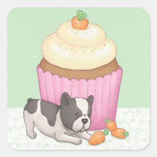 Schattigee Bulldog & Cupcake Illustratie Kunst Vierkante Sticker