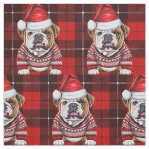 Schattigee Bulldog en Rode Vakantie Plaid Kerst Stof