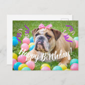 Schattigee Bulldog Happy Birthday Briefkaart (Voorkant / Achterkant)