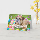 Schattigee Bulldog Happy Birthday Kaart (Gele Bloem)