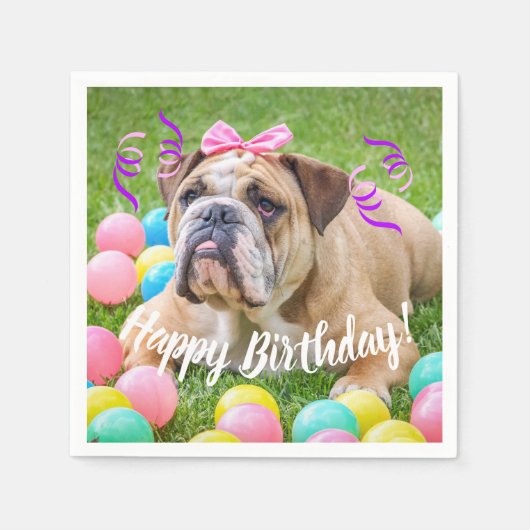 Schattigee Bulldog Happy Birthday Servetten (Voorkant)
