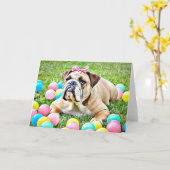 Schattigee Bulldog in Bow Blank Wenskaart Kaart (Gele Bloem)