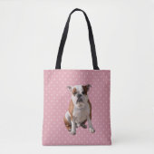 Schattigee Bulldog met roze Polka Dots achtergrond Tote Bag (Voorkant)