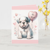 Schattigee bulldog puppy be mijn roze Valentijnsda Kaart (Gele Bloem)