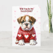 Schattigee Bulldog Puppy in Trui Valentijn Feestdagen Kaart (Voorkant)