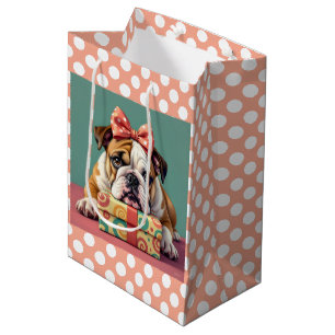 Schattigee Bulldog verjaardag Polka Dot Medium Cadeauzakje