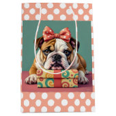 Schattigee Bulldog verjaardag Polka Dot Medium Cadeauzakje (Voorkant)