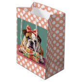 Schattigee Bulldog verjaardag Polka Dot Medium Cadeauzakje (Achterkant Gekanteld)