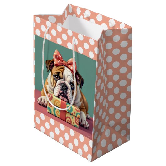 Schattigee Bulldog verjaardag Polka Dot Medium Cadeauzakje (Achterkant Gekanteld)