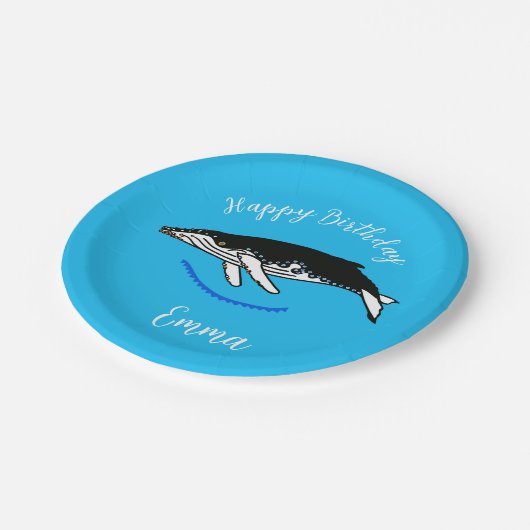 Schattigee bultrug walvis - Happy Birthday - Blauw Papieren Bordje (Gekanteld)