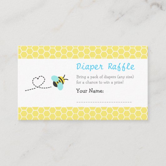 Schattigee Bumble Bee Baby shower Luier Raffle Tic Informatiekaartje (Voorkant)