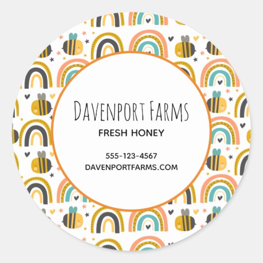 Schattigee Bumble Bee en Rainbows Pattern Business Ronde Sticker (Voorkant)
