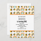 Schattigee Bumble Bee en Rainbows Pattern Verjaard Uitnodiging Briefkaart (Voorkant / Achterkant)