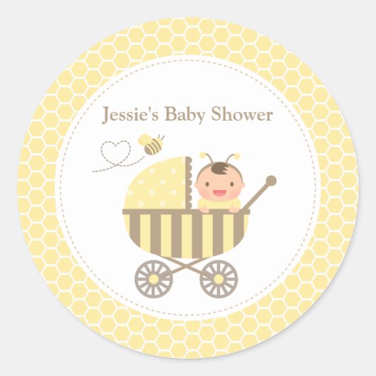 Schattigee Bumble Bee kinderwagen Baby shower Labe Ronde Sticker (Voorkant)
