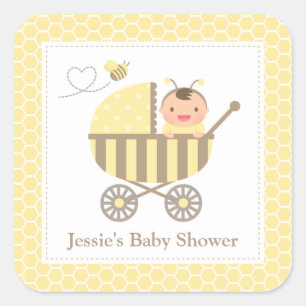 Schattigee Bumble Bee kinderwagen Baby shower Labe Vierkante Sticker
