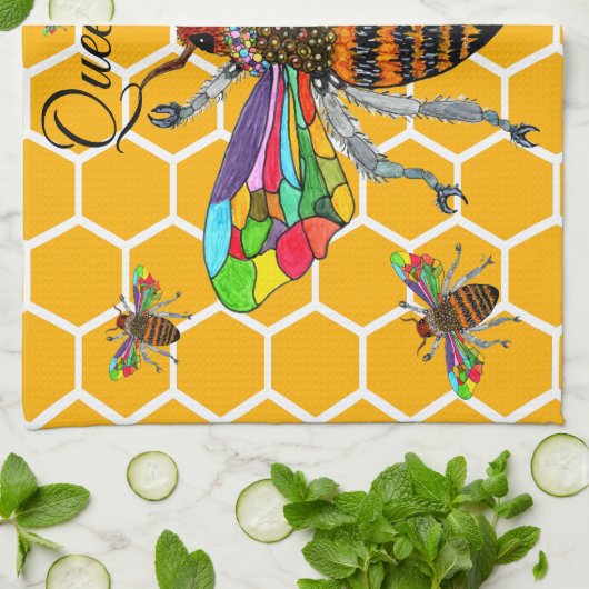 Schattigee Bumble Bee Queen Bee Keukenhanddoek (Gevouwen)