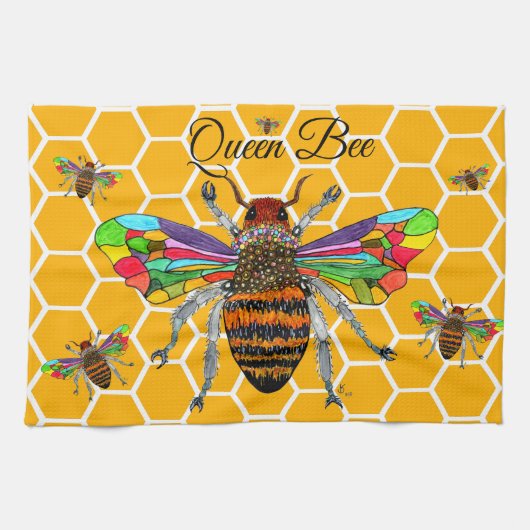 Schattigee Bumble Bee Queen Bee Keukenhanddoek (Horizontaal)