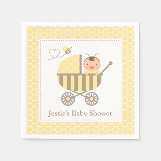 Schattigee Bumble Bee Stroller Baby shower benodig Servetten (Voorkant)