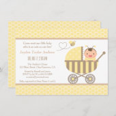 Schattigee Bumble Bee Stroller Baby Shower Uitnodi Kaart (Voorkant / Achterkant)