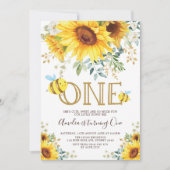 Schattigee Bumble Bee Zonnebloem Zomer 1e Verjaard Kaart (Voorkant)