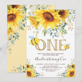 Schattigee Bumble Bee Zonnebloem Zomer 1e Verjaard Kaart (Voorkant / Achterkant)