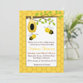 Schattigee Bumble Bees Baby Douche Uitnodigingen (Staand voorkant)