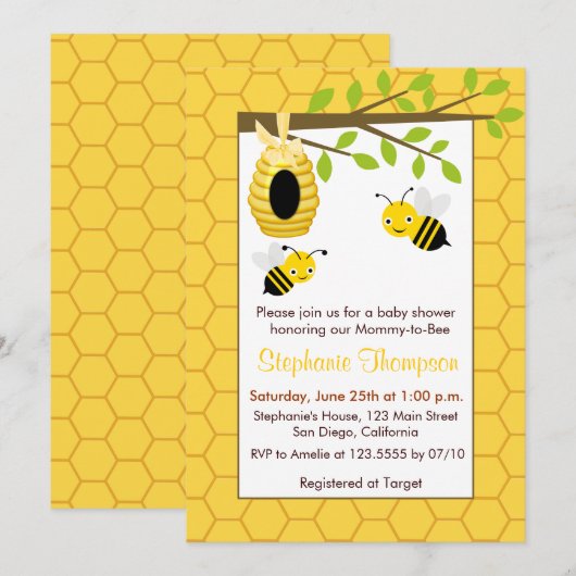 Schattigee Bumble Bees Baby Douche Uitnodigingen (Voorkant / Achterkant)
