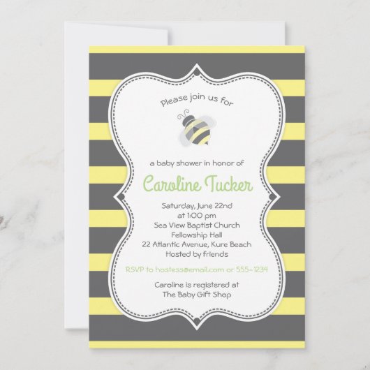 Schattigee Bumblebee Stripes Baby shower Uitnodigi Kaart (Voorkant)