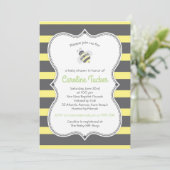 Schattigee Bumblebee Stripes Baby shower Uitnodigi Kaart (Staand voorkant)