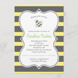 Schattigee Bumblebee Stripes Baby shower Uitnodigi Kaart