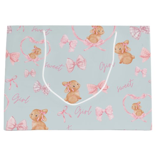 Schattigee Bunnies & Bows mint Gift Bag Groot Cadeauzakje (Voorkant)