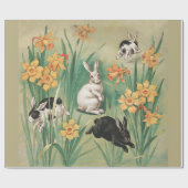 Schattigee Bunnies met Daffodil Flowers Antiek Pas Cadeaupapier (Vlak)