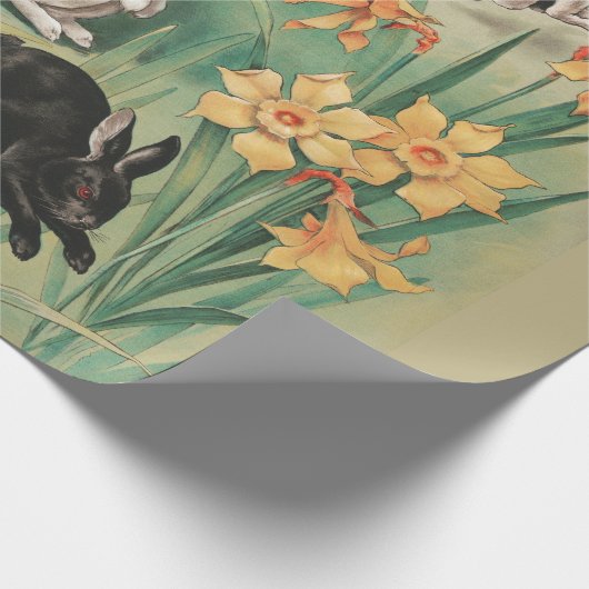 Schattigee Bunnies met Daffodil Flowers Antiek Pas Cadeaupapier (Hoek)