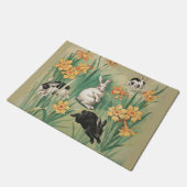 Schattigee Bunnies met Daffodil Flowers Antiek Pas Deurmat (Schuin)