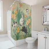 Schattigee Bunnies met Daffodil Flowers Antiek Pas Douchegordijn (In situ)