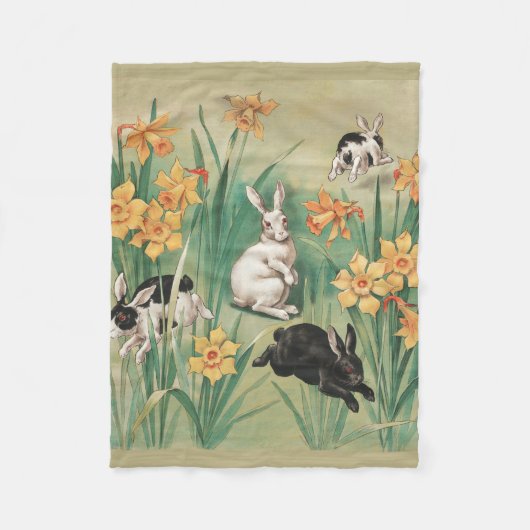 Schattigee Bunnies met Daffodil Flowers Antiek Pas Fleece Deken (Voorkant)