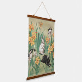 Schattigee Bunnies met Daffodil Flowers Antiek Pas Hangend Wandkleed (Gebogen)