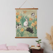 Schattigee Bunnies met Daffodil Flowers Antiek Pas Hangend Wandkleed (Slaapkamer)